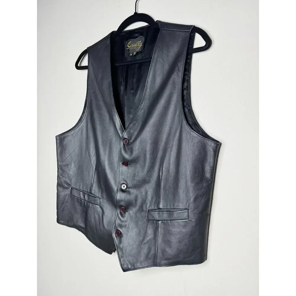 Scully Genuine Leather Vest Cowboy Rancher Sz 42 Mens Motorcycle Rancher Pocket